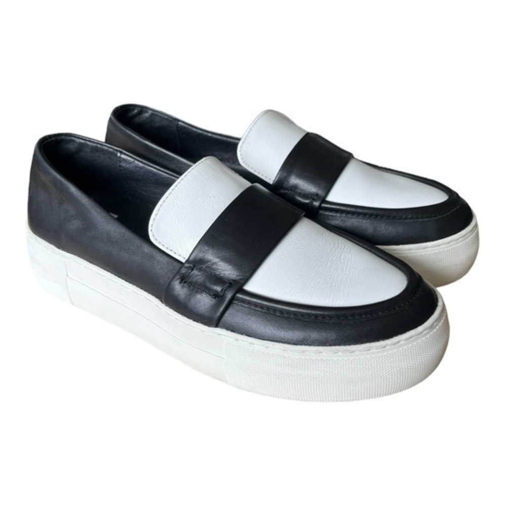 J/Slides NYC Black and White leather platform‎ sneaker Women’s Size 6